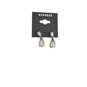 Express Silver Tone Iridescent Faux Opal Teardrop Dangle Earrings NWT